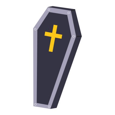 Elle çizilmiş tabut. Cadılar Bayramı tasarımı. İzole edilmiş beyaz arka plan. Düz biçim vektör illüstrasyonu.