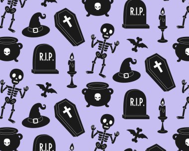 Cadılar Bayramı şablonu güzelmiş. Ürkütücü tatil unsurları. Düz biçim vektör illüstrasyonu.