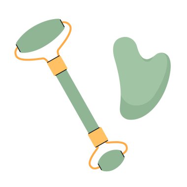 Yüz masajı aleti. Gua sha kazıyıcı. İzole edilmiş arka plan. Düz biçim vektör illüstrasyonu.