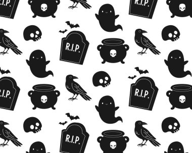 Cadılar Bayramı şablonu güzelmiş. Ürkütücü tatil unsurları. Düz biçim vektör illüstrasyonu.