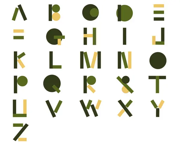 Geometria Alfabetu Zieloni Żółci Formie Okrężnej Liniowej — Zdjęcie stockowe
