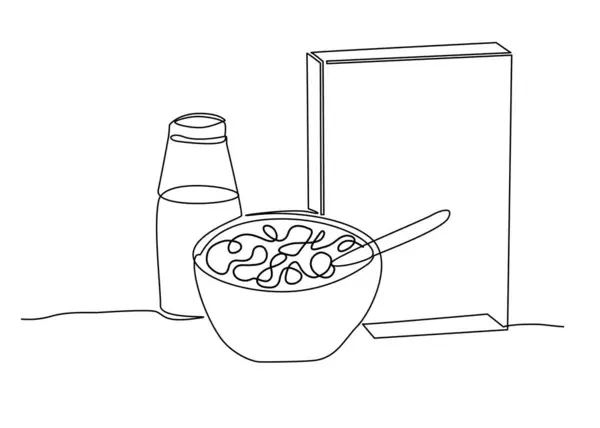 One Line Art Drawing of Milk and Cereal