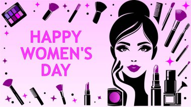 Makyaj Silüetleri: Profesyonel Vektör Sanat Koleksiyonu (Mutlu Kadınlar Günü))