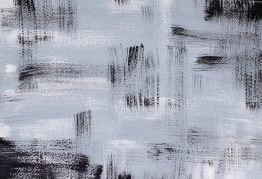 Beyaz ve siyah akrilik felçli, sanatsal mavi arka plan. Çizikli Grunge tarzı. Modern sanat. Modern sanat. Artistik çizim arkaplan malzemesi