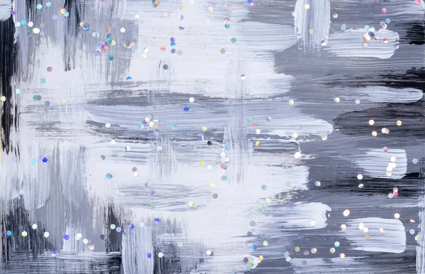 Handgemalte Acrylmalerei Grau Mit Glitzerflecken Abstrakte Kunst Hintergrund Farbe Textur — Stockfoto