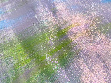 Eşsiz, parlak bir sanat eseri. Yarı pembe, yarı yeşil parlayan bir tablo. Güzel arka plan. Holografik gerçek doku.