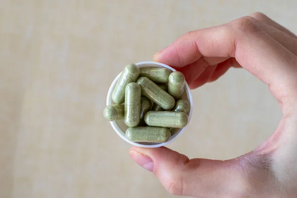 Green Health Supplements Kale Powder Tablets Dietary Fiber Prebiotic Supplements — Zdjęcie stockowe