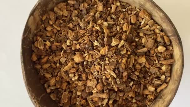 Dried Burdock Root Close Slow Motion — Stok video