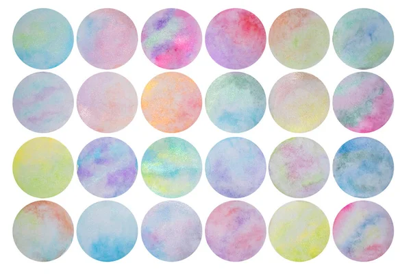 Set Multicolored Watercolor Dots Design Isolated White Background Glittery Circles — Foto Stock