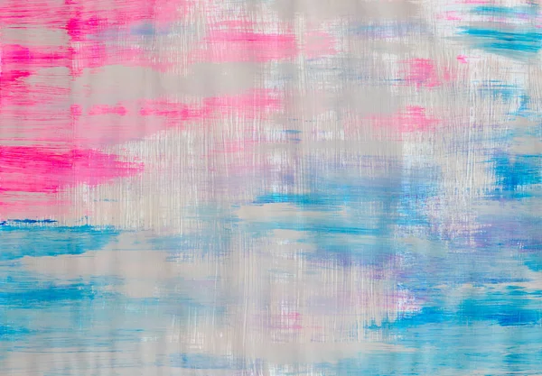 Minimalistic background. beige with pink and blue bright strokes of acrylic paint. Abstract Acrylic Painting. Canvas Texture Horizontal Background