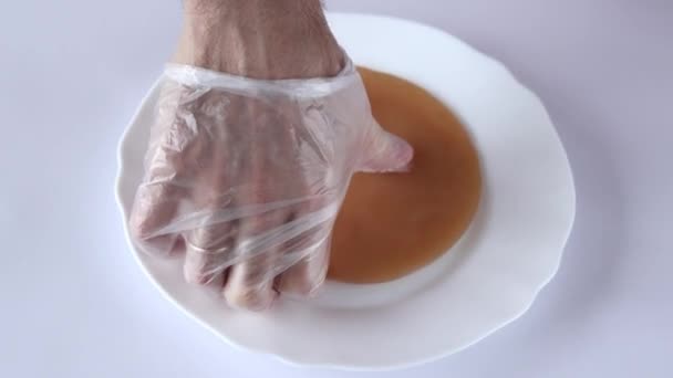 Scoby Hand Holding Tea Mushroom Kombucha Tea Healthy Fermented Food — Vídeo de stock