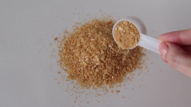 Bone Broth Powder Natural Collagen Measuring Spoon Beige Background — Stock Video