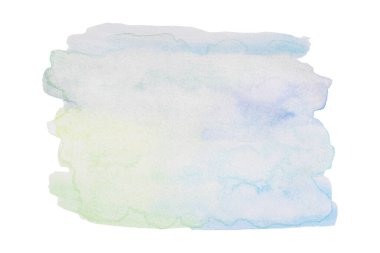 Abstract watercolor aquarelle background. Design element blue with green in light pastel shades. Natural ombr gradient with blurred water drops. Isolated on white background