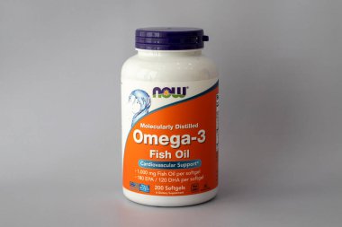 IRPEN, UKRAINE - JANUARY 20 20223, NOW Foods Omega-3, Illustrative Editorial