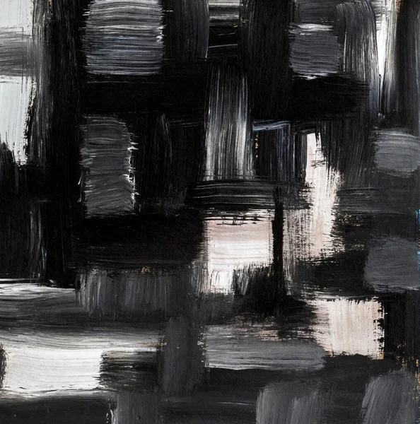 Black White Abstract Hand Painted Oil Paint Background Geometric Brushstrokes — Stock fotografie