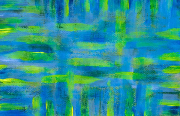 Blue-green abstract background in acrylic paint on textured canvas