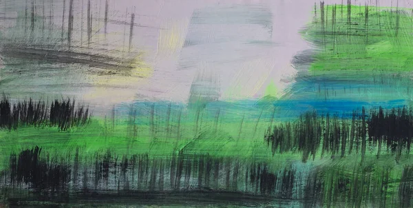 Abstract Painting Black Green Landscape Paint Unique Artists Drawing Printing — 스톡 사진
