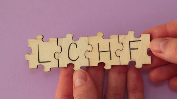 Written Word Abbreviation Lchf Low Carb High Fat Wooden Puzzles — Stock Video
