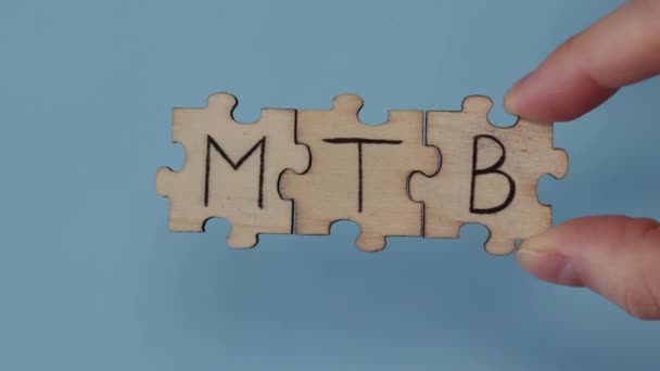 Mtb Acronym Word Written Wooden Puzzles Mycobacterium Tuberculosis Blue Background — Wideo stockowe