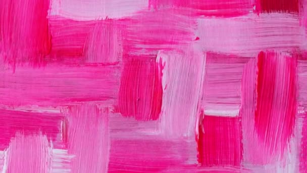 Bright Pink Abstract Drawing Consisting Strokes Oil Paint White Rosy — Vídeos de Stock