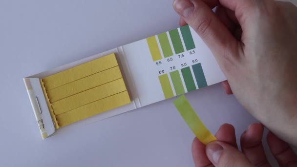 Test Strips Measure White Background Womans Hand — Stock Video