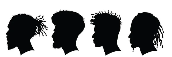 Silhouettes Hommes Afro Américains Profil Avec Contour Coiffure Sur Fond — Image vectorielle