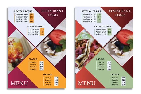 Illustrator Modelos Menu Para Restaurantes Com Amostra Texto Imagens Amostra — Vetor de Stock