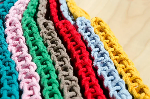 Small Handbags Knitted Macrame Technique Multicolored Mobile Phone Bags — Stock Photo, Image
