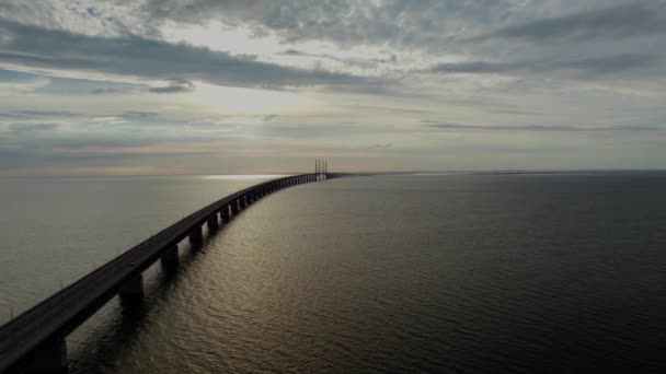 High Angle Aerial Dolly Shot Oresundsbron Bridge Sweden Denmark Oresund — Stock Video