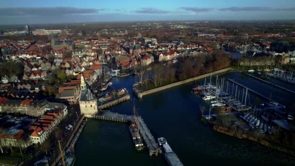 Een Vogelperspectief Een Historische Havenstad Hoorn Nederland — Stockvideo