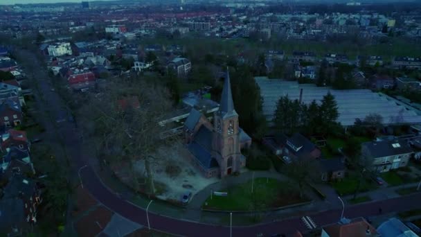 Protestant Church Former Catholic Historic Church Building Bell Tower Houses — Video Stock