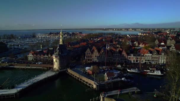 Dolly Shot Dutch Historic Old Inner Harbor Lock Harbourmaster Office — стоковое видео