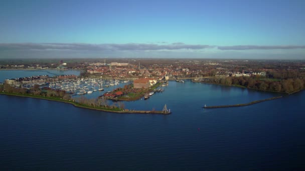 Dolly Shot Historical Harbor City Hoorn Noord Holland Netherlands Cityscape — 비디오