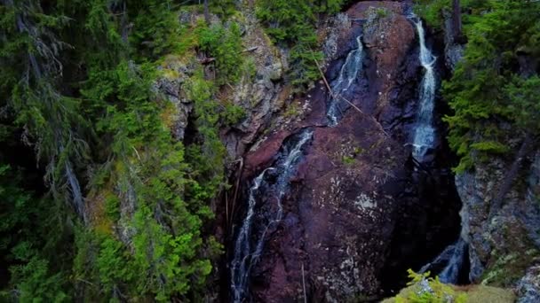 Panning Shot View Waterfall Cave Entrance Forest Cascade Styggforsen Waterfall — Stock Video