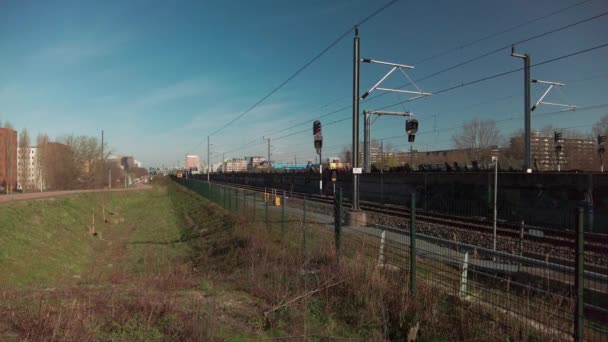 Front View Static Shot Virm Dubbeldäckare Intercity Dutch Railways Nederlandse — Stockvideo