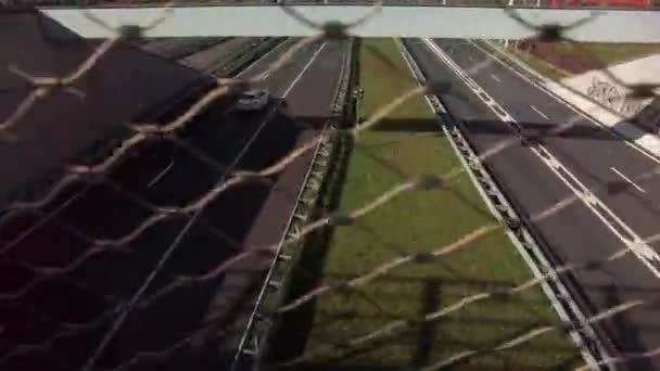 Walking Highway Rear View Overpass Vehicles Drive Out Tunnel Dutch — Stock Video