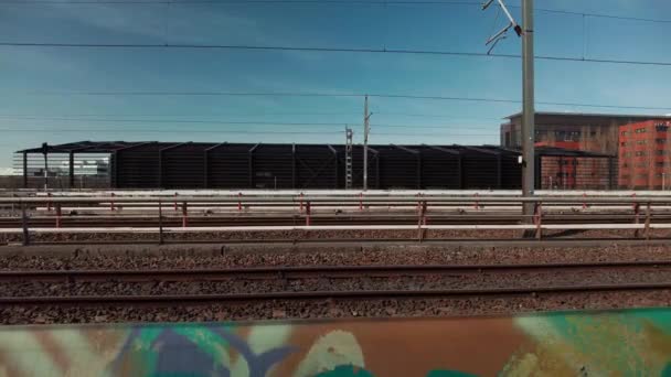 Virm Dubbeldäckare Intercity Dutch Railways Tåg Passerar Genom Stadskontoret Amsterdam — Stockvideo