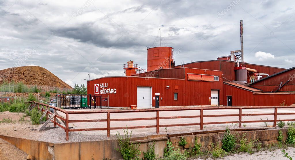 Falu Rodfarg, Falu Red factory in Falun Dalarna, Sweden, manufactures traditional Swedish red paint using iron oxide pigment sourced from the historic Falun Copper Mine's byproducts. 07 August 2024 Falun Sweden.