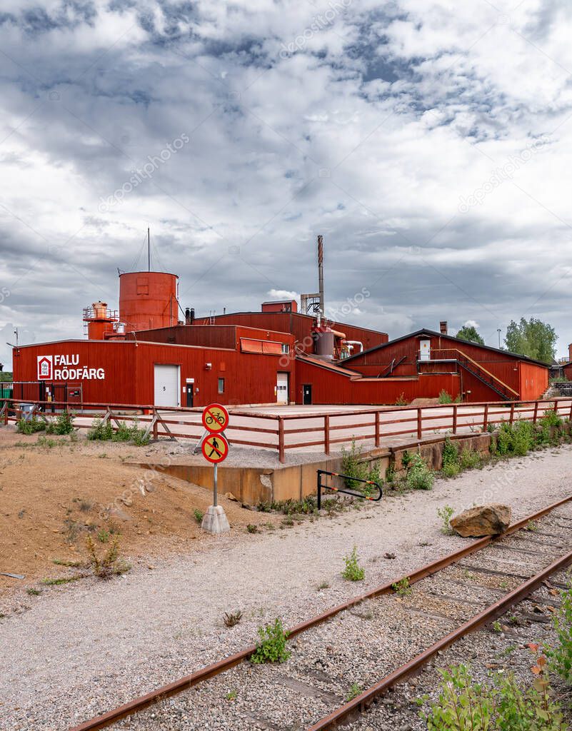 Falu Rodfarg, Falu Red factory in Falun Dalarna, Sweden, manufactures traditional Swedish red paint using iron oxide pigment sourced from the historic Falun Copper Mine's byproducts. 07 August 2024 Falun Sweden.