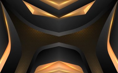 Işık efektli soyut modern altın ve siyah geometrik arkaplan