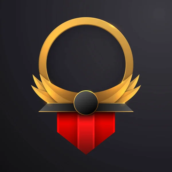 Luxuriöses Goldenes Circle Randabzeichen Mit Flügeln Und Roter Fahne — Stockvektor