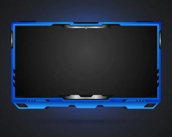 暗い背景を持つ未来的な青いストリームオーバーレイビデオインターフェースフレームパネルテンプレート — ストックベクタ