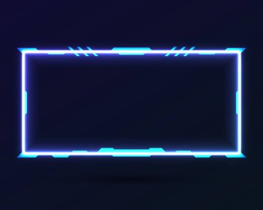 Futuristic neon blue stream overlay webcam screen frame template with glow effect