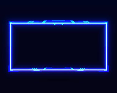 Abstract blue neon border frame stream overlay gui screen panel for webcam video broadcast