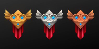 ui oyunu için kırmızı bayrak taşıyan fantezi oyun seviyesi rozetleri