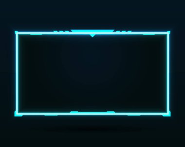 Gelecekçi neon mavi akışı web cam çerçeve şablonu örtüyor