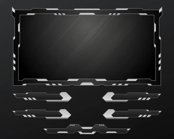 Black Silver Live Stream Overlay Webcam Gui Obrazovka Panel Šablona — Stockový vektor