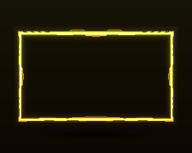 Parlak efektli gelecekçi sarı neon akışı oyun gui ekran kenarlık çerçevesi