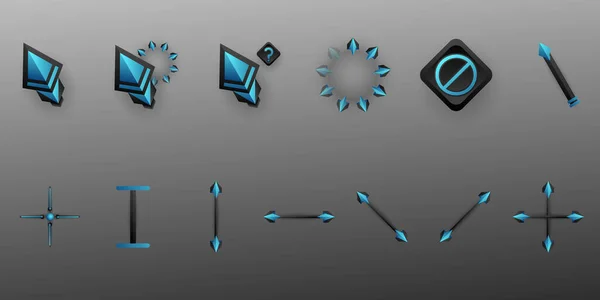Abstrakte Blaue Und Schwarze Benutzerdefinierte Cursor Gui Symbole Gesetzt — Stockvektor