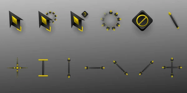 Conjunto Iconos Gui Cursor Ratón Juego Personalizado Futurista Negro Amarillo — Vector de stock